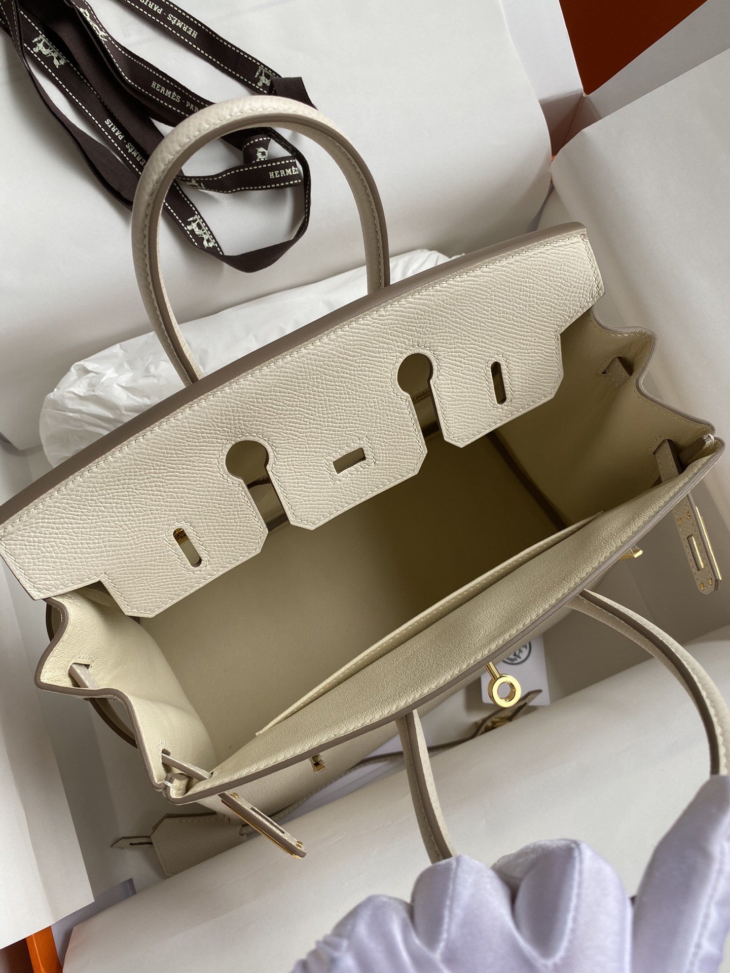 Hermes Birkin 25CM Epsom Leather Handbag Beige